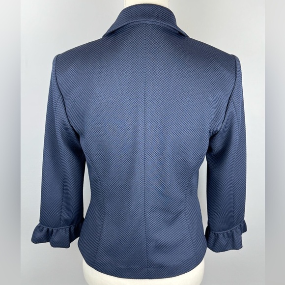 Amanda + Chelsea Blazer Navy Blue Slim Fit Ruffle Cuffs Size 8 Office Career - Picture 6 of 9